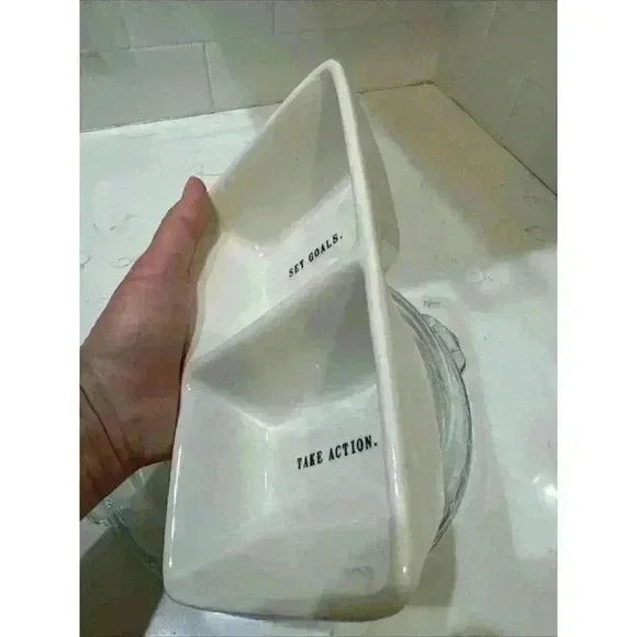 Rae Dunn SET GOALS TAKE ACTION Divided Serving Dish Artisan Magenta 8x5 - Picture 4 of 11